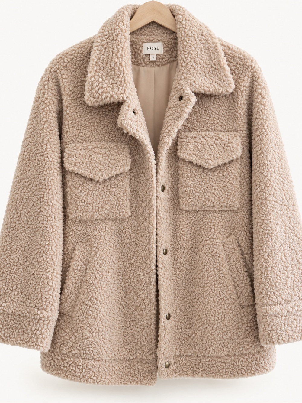 ROSE Cream Teddy Sherpa Oversized Jacket Coat Size S